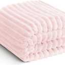 HIMEET Pink Ribbed Throw Blanket for Couch - 300GSM Lightweight Soft Fleece Blanket for Women, Cozy Blankets for Mothers Gifts, Striped Spring Home Room Decor, Pink, 50x60 Inches