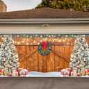 Whaline Rustic Christmas Garage Door Cover 7 x 16 Ft Wood Texture Board Door Cover Extra Large Yard Sign for Xmas Indoor Outdoor House Wall Party Decor