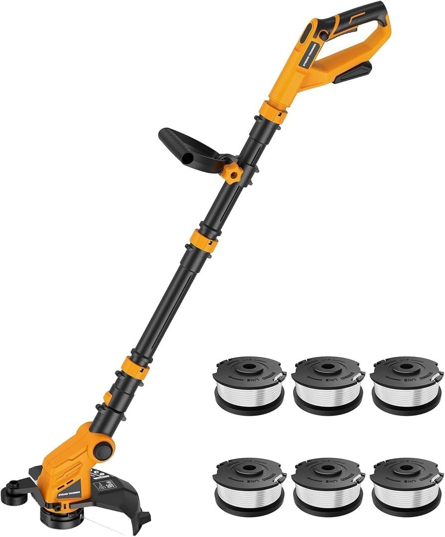 Houselife 12" Cordless Weed Eater Compatible with Dewalt 20V Max Battery (No Battery), Auto Feed Cordless String Trimmer&Weed Wacker, Lightweight Electric 20V Weed Trimmer&Edger for Lawn, Garden, Yard (Orange)