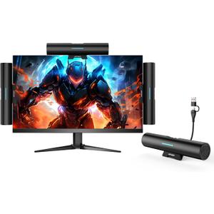 Computer Speakers for Desktop PC Monitor, USB or Type C Plug-in Soundbar, Clip-On Speaker, Wired Laptop Gaming Speakers with Volume Wheel & One-Touch Mute, Compatible with Mac Windows iPhone iPad