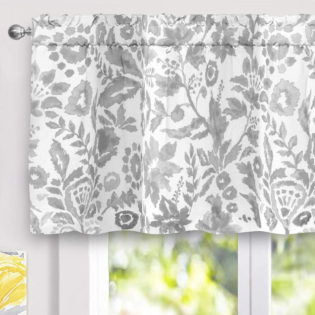 DriftAway Julia Lined Valance Double Layer Thermal Insulated Room Darkening Blackout Valances 3 Inch Rod Pocket Window Valance for Bathroom Living Room 52 Inch by 24 Inch Gray (Grey)