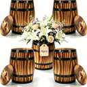 Sunmuliiiy4Pcs Wood Wine Barrel Vase 8" x 6.5" Rustic Wooden Flower Vase Rustic Barrel Barrel Planter for Wedding Reception Table Decoration Home Indoor Outdoor Garden, Kitchen, Party Table Decoration
