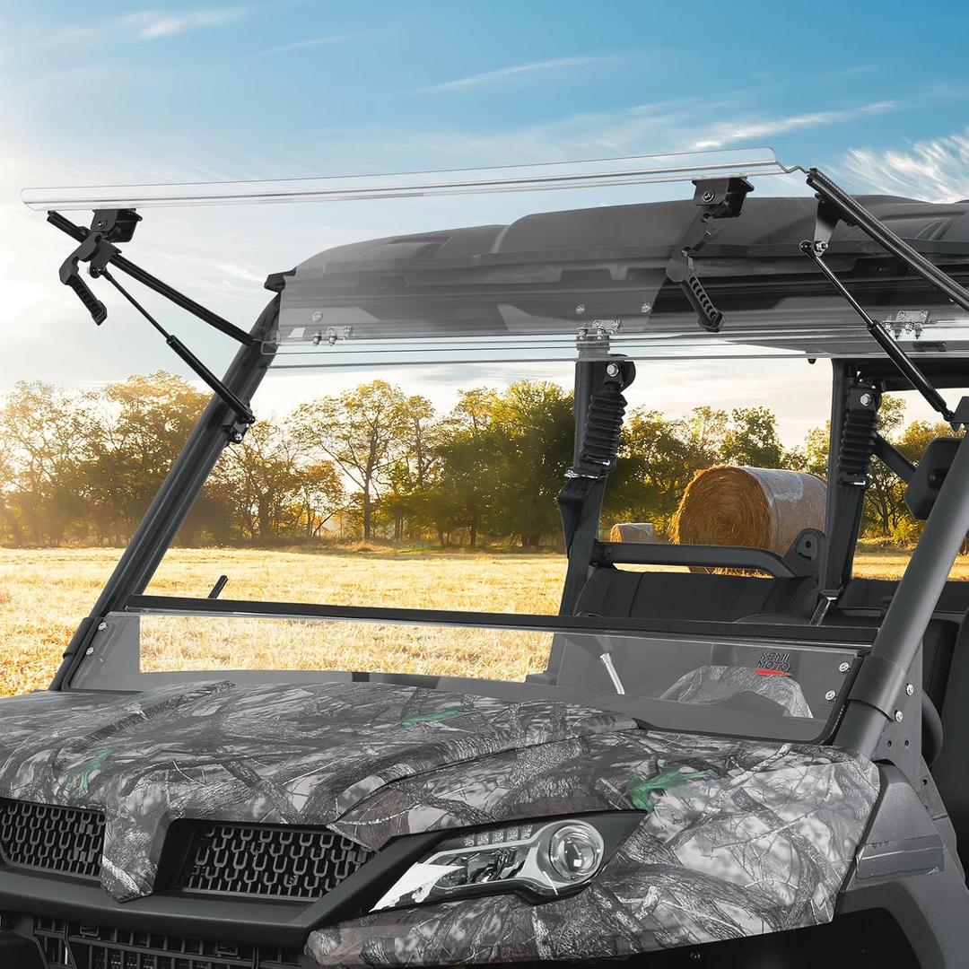 KEMIMOTO 3-IN-1 Flip Front Windshield Compatible with CFMOTO Uforce 1000 / 1000 XL, Upgraded Handles Windshield with Pre-Installed Rubber Strips Anti-edge-lifting Front Window Accessories