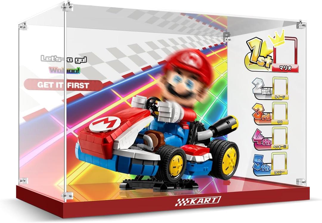 Clear Acrylic Display Case for Lego 72037 Mario Kart  Mario & Standard Kart  Dust-Proof Protective Showcase Box (Lego Set NOT Included)