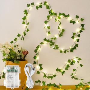 HEYFUNi Fake Ivy Vines with Lights, 23 Ft 73 Led Artificial Greenery Garland with Fairy Lights USB/Battery Operated, Leaf String Lights for Bedroom Aesthetic, Wall, Balcony, Wedding Decor, Warm White