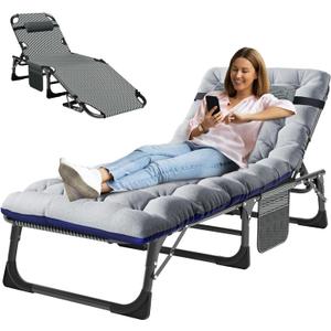 MOPHOTO Folding Chaise Lounge Chair 5-Position, Folding Cot, Heavy Duty Patio Chaise Lounges for Outside, Poolside, Beach, Lawn, Camping, 75.2 inches x 26.8 inches x 11.8 inches