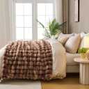 DOWNCOOL Faux Fur Queen Blanket, Plush Bubble Blanket 90"x90" Tie-dye Brown