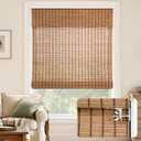 LazBlinds No Drill Bamboo Roman Shades, 27" W x 48" H, Malay Umber