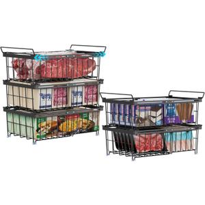 iSPECLE Freezer Organizer Bins - Fit 10 to 20 Cu.FT Deep Freezer, 5 Pack Large Expandable Stackable Chest Freezer Organizer Sort Frozen Food Easy to Get Food from Bottom Better Ventilation, Black