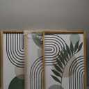 Sage Green Boho Wall Art Decor 16"x11" Set of 3 Minimalist Geometric Line Leaf Sun Moon Artwork Paintings Living Room Office Abstract Botanical Soild Wood Framed Sign Wall Hanging (Wood)