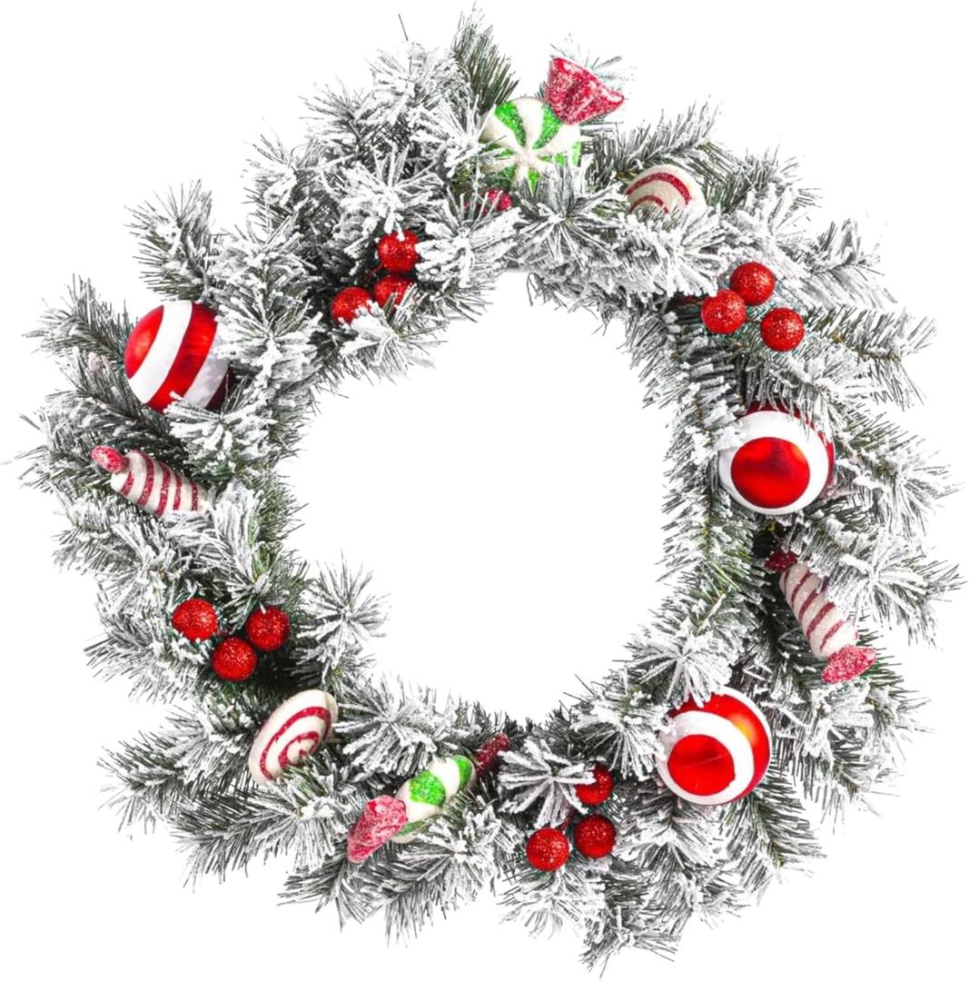 Good Tidings 24" Wreath with Pinecones Red/White Ornaments