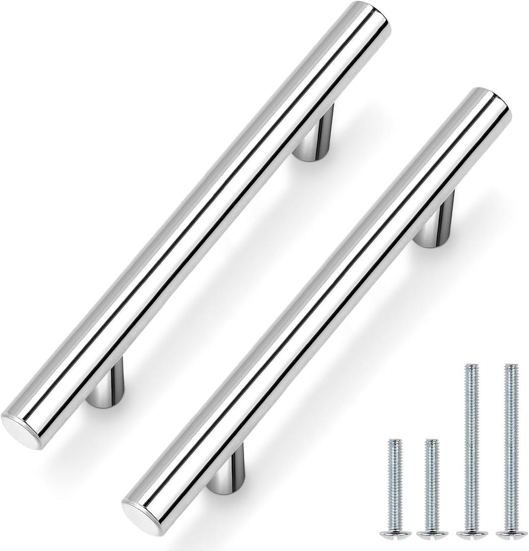 Probrico 20 Pack Polished Chrome Cabinet Handles 4 Inch Hole Centers T Bar Stainless Steel Drawer Dresser Pulls, 102mm Cabinet Pulls Kitchen Hardware Bathroom Handles