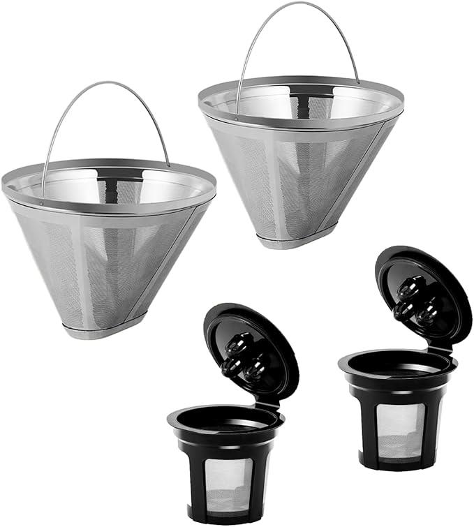 Coffee Filter for Ninja Dual Brew Coffee Maker, 2 Pack K Cup Reusable Coffee Pods and 2 Pack Coffee Maker Filter