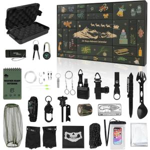 Survival Kit Advent Calendar 2025 - 24 Day Christmas Countdown Calendar with Survival Tools & Emergency Gear, Gifts for Men, Dad, Teen Boys, Outdoor Enthusiasts, Camping, Hiking, Fishing, Hunting Adventure