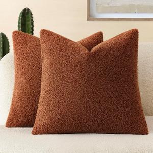 Foindtower Pack of 2, Curly Faux Fur Decorative Throw Pillow Covers Soft Neutral Plush Cushion Case with Zipper Cozy Modern Pillowcase for Home Living Room Couch Bed Sofa 20 x 20 Inch