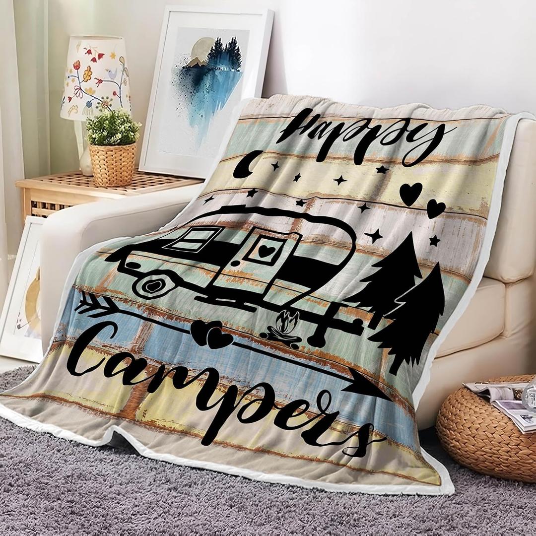 Camper Throw Blankets, Soft Warm Flannel Throws Cover for Couch, Chair, Sofa, Bed, Outdoor, Inside, Beach, Travel Decor