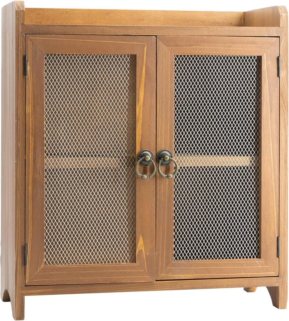 COLLECTIVE HOME - 2 Tiered Storage Cabinet, Countertop Cabinet, Wood Organizer for Kitchen Living Room Bedroom Bathroom Office with Magnetic Door, 15.75 x 14.5 x 6.5, Brown, 01 (Brown01)