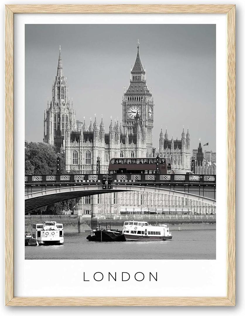 HesenDot London City Framed Wall Art,12x16in Black and White Canvas Print,Iconic Cityscape Poster Wall Decor,Minimalist Living Room Bedroom Study Home Office Gallery Decoration,Set of 1
