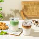 Olvini 13oz Glass Tumbler with Straw and Lid, Reusable Iced Coffee Cup Tumbler, Cute Glass Cups for Water, Matcha, Travel Coffee Mugs (Clear)