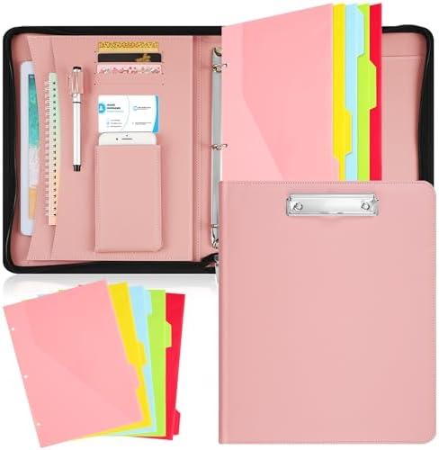 Gilprop Portfolio Binder Padfolio for Women Men Organizer with Zipper Leather Portfolio with 3 Ring Binder and 5 Folder Divider Pages for Tablet, Resume, Documents, Business Cards
