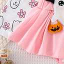 Newborn Halloween Baby Girl Outfit Ruffle Sleeve Romper Dress Suspender Jumpsuit Fall Winter Clothes (0-3 Months, Ghost Pink)