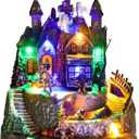 Halloween Decorations Indoor 9 Inch 3AA Batteries/USB LED Lights Moving Train Haunted House Halloween Music Village Sets