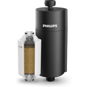 Philips Shower Filter Water Softener, Shower Filtration with Double Mesh & NSF Certified KDF Material, Reducing Chlorine/Impurities/Rust Sediments for Handheld Shower head, Black(Shower Filter Set)