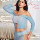 Womens Lingerie Fishnet Bodysuit See Through Lingerie Set for Women Babydoll Fishnet Dress Mesh Chemise Sexy Naughty Outfits for Nightwear Clubwear Stripper, Sheer Fish Net Two Piece Blue ( One Size )