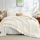 JOLLYVOGUE Ivory Twin Size Comforter Set, 2 Pieces Seersucker Lightweight Fluffy Bedding Set, Twin Ruffle Comforter, All Season Soft Microfiber Shabby Chic Bed Set