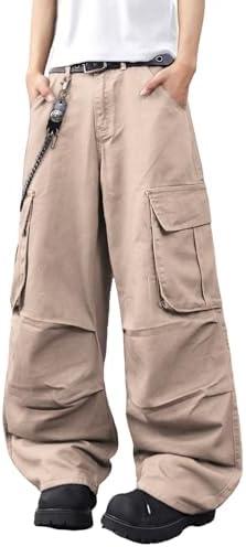 DFGIGT Mens Denim Baggy Pants with Cargo Pockets Mid Weight Casual Streetwear Wide Leg Jeans Hip Hop Skater Trousers, M