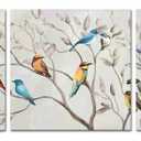 KREATIVE ARTS 3 Pieces Square Canvas Wall Art Birds on Tree Branches Painting Printed on Contemporary Home Bedroom Decoration Wrapped with Wooden Frame Ready to Hang Each Size 16x16inch