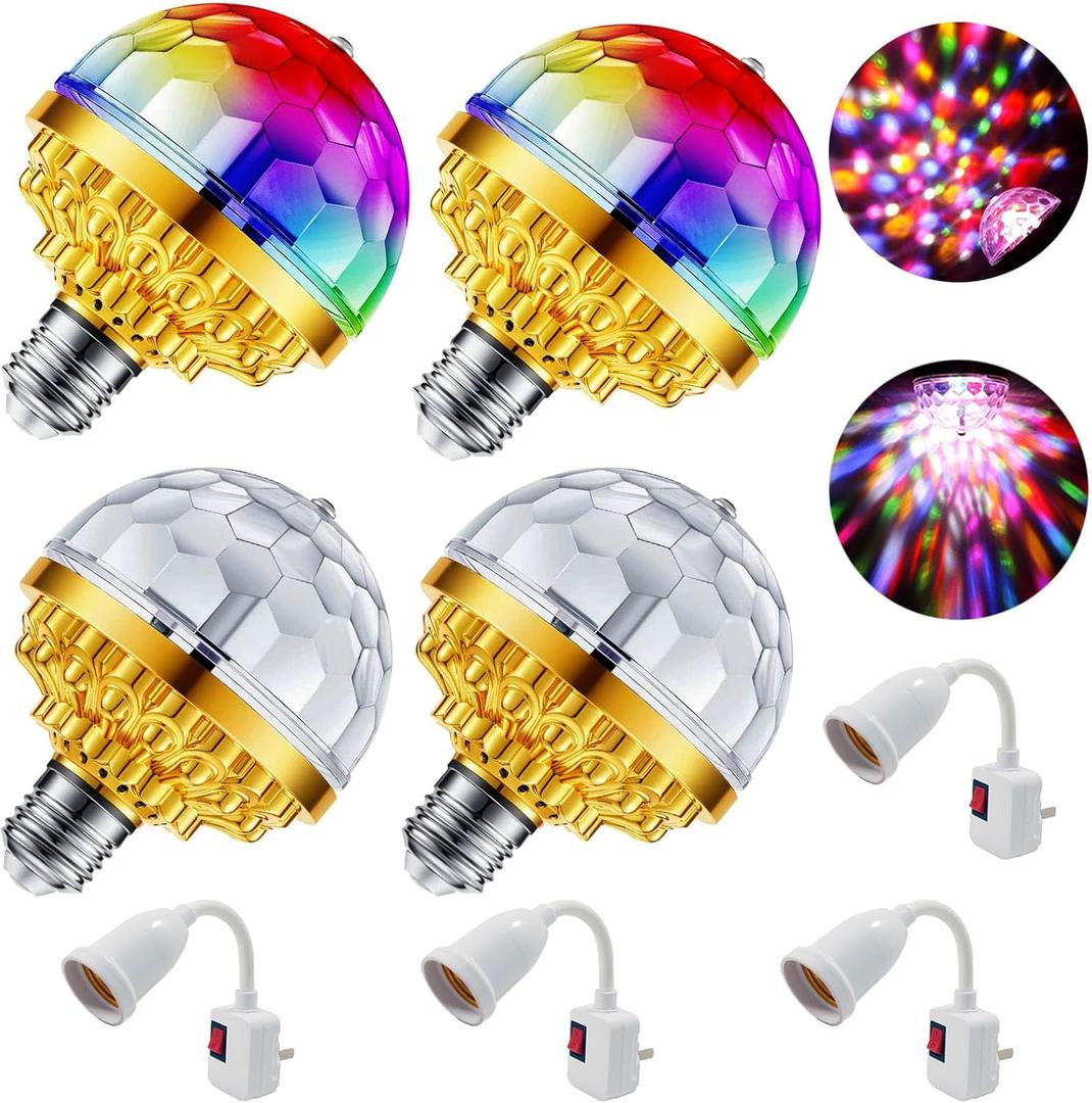 4 Pack Colorful Magic Rotating Ball Light, LED Plug in Disco Ball Light, RGB Disco Light Bulb, Party Lights Dj Disco Lights with Sockets for Home Room Dance Parties Bar Karaoke