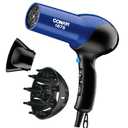 Conair Hair Dryer, 1875W Turbo Blow Dryer with Tourmaline Coating and Ionic Conditioning, Includes Diffuser and Concentrator Attachments, 2 Heat & 2 Speed Settings, Blue/Black (3 Piece Set)