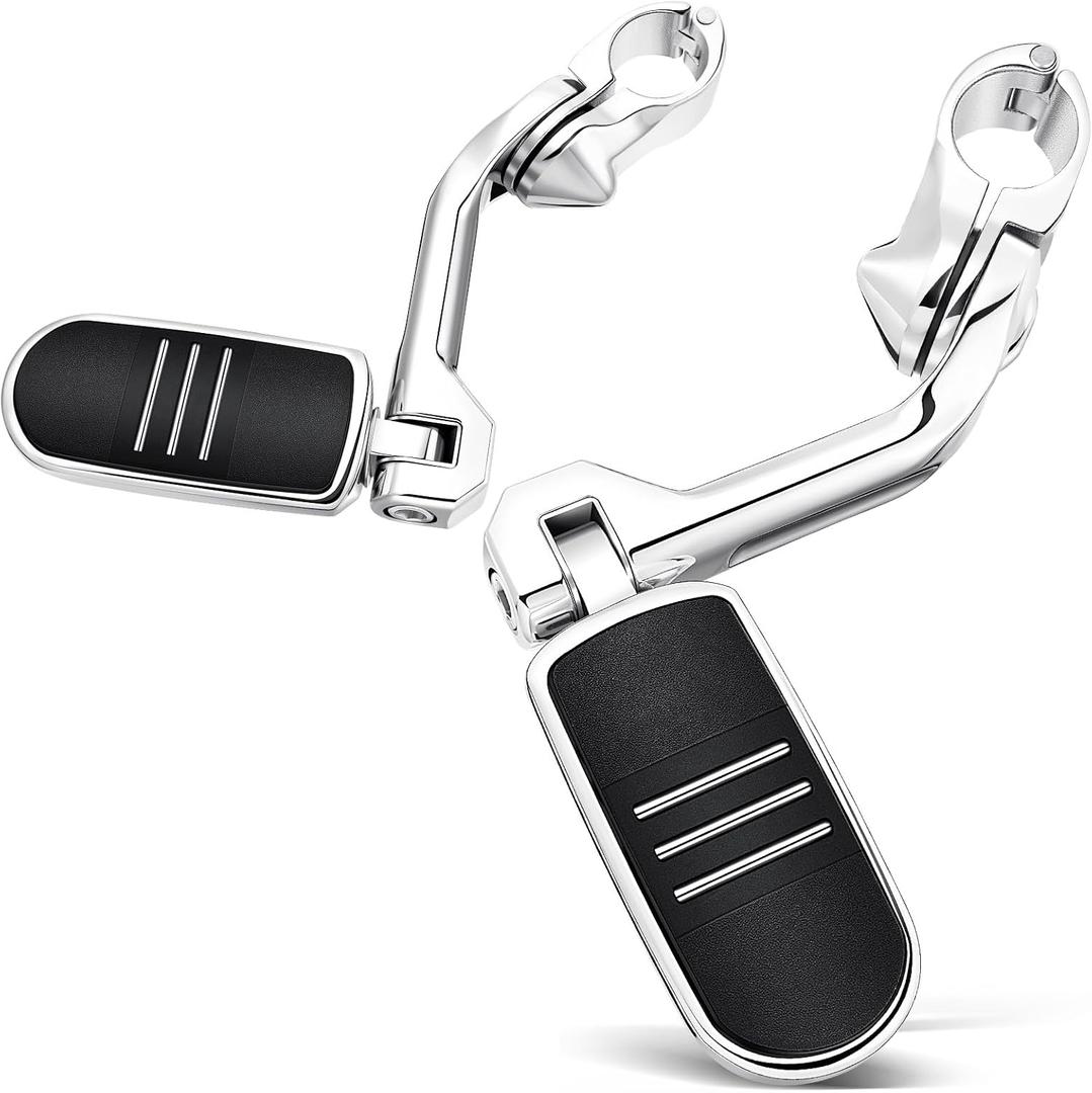 Benlari Motorcycle Adjustable Highway Footpegs Style 1 Chrome Long Angled Fit for Harley Touring Street Glide Softail Dyna Sportster fits 1"(25mm) 1-1/4"(32mm) Engine Guard