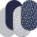Bassinet Sheets Set 4 Pack for Baby Boy, Universal Fit for Oval, Hourglass and Rectangular Mattress, Navy (32"X17")