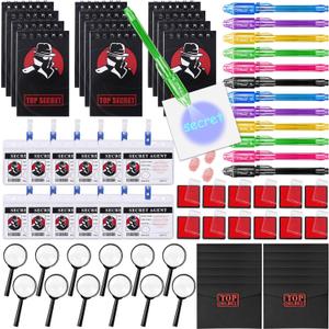 Winrayk Detective Party Favors Spy Birthday Supplies Invisible Ink Pen Top Secret Notebook Secret Agent Name Tag Magnifying Glass Ink Pad Envelope Kids Detective Game Spy Toy Escape Room Party Favors