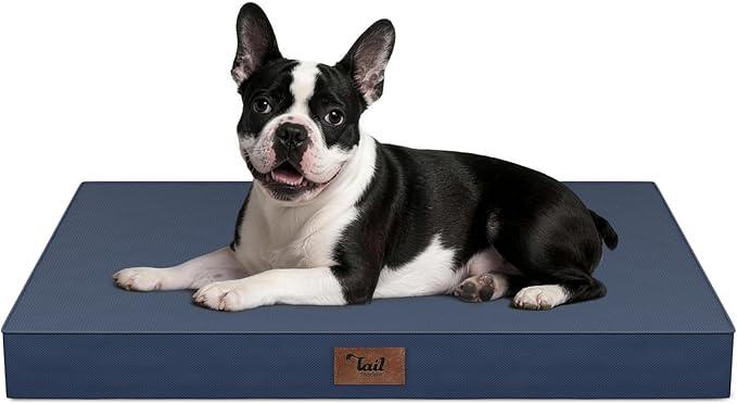 Tail Stories Outdoor Dog Bed for Small Dogs & Cats, Waterproof Dog Crate Mat Orthopedic Egg Crate Foam with Washable Removable Oxford Cover, Navy, Size: 23"*17"