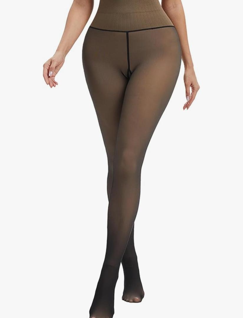 Fleece Lined Tights Sheer Women Fake Translucent Warm Pantyhose Leggings Hight Waist Thermal Thick Tights L