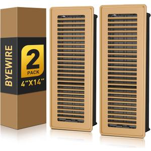 Floor Register 4x14, Adjustable Floor Vent Covers for Home Floor, Wall, Heavy Duty Walkable Steel Floor Vents, Rust-Proof Register Vent Cover, 2 Pack Value Set, Brown