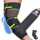 Copper Elbow Brace for Tendonitis for Women & Men, Elbow Compression Sleeve with Gel Pad for Arthritis, Golfers, Bursitis. Elbow Support for Pain Relief, Weightlifting (Black, L)