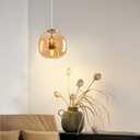 Amber Glass Pendant Lights Kitchen Island Gold Hanging Light Fixture Glass Globe Pendant Light Modern Pendant Lighting for Dining Room Bedroom Kitchen Island (7.87", 2 Pack)