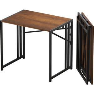 32 inch Folding Small Desk, Writing Gaming Computer Camping Desk for Small Spaces, No Assembly Required Home Office Desk, Mahogany