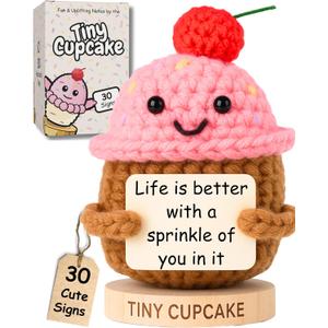 Friendship Gifts for Women - Handmade Positive Crochet Cupcake with 30 Cute Affirmation Cards for Emotional Support | Birthday Gift for Women, Best Friend, Bestie, Coworker | Mothers Day Present Idea