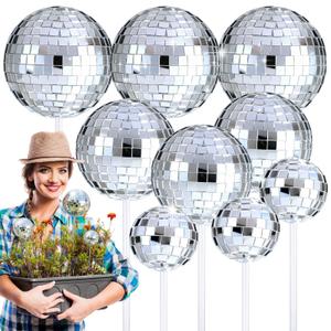 AceOrbit 9pcs Disco Ball Picks – Sun Catcher Mirror Ornaments with 3 Sizes for Floral Arrangements, Retro Silver Reflective 70s Decor, Home Decor, &Party Centerpieces