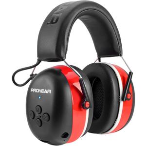 PROHEAR 037 Bluetooth 6.0 Hearing Protection Headphones with Rechargeable 1500mAh Battery, 30dB SNR Safety Noise Reduction Ear Muffs with 120H Playtime for Mowing - Red