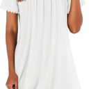 Ekouaer Cotton Nightgowns for Women Lace Trim Sleep Shirts Short Sleeve Night Shirts Sleep Dress with Pockets (Large, White)