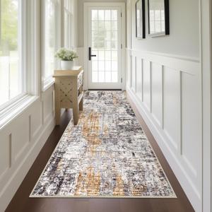 Capslpad 2x8 Black&Gold Abstract Hallway Runner, Ultra Soft Fabric Washable Runner Rug, Non-Slip Rubber Backing, Stain Resistant Low Pile Runners for Hallways, Kitchen, Entryway, Bedroom, Laundry