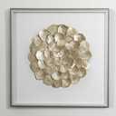 QINGSHAN Flower shaped natural shell framed shadow box wall art Modern coastal indoor wall decor handcraft for home decoration 24"x24"/Gold (Large)