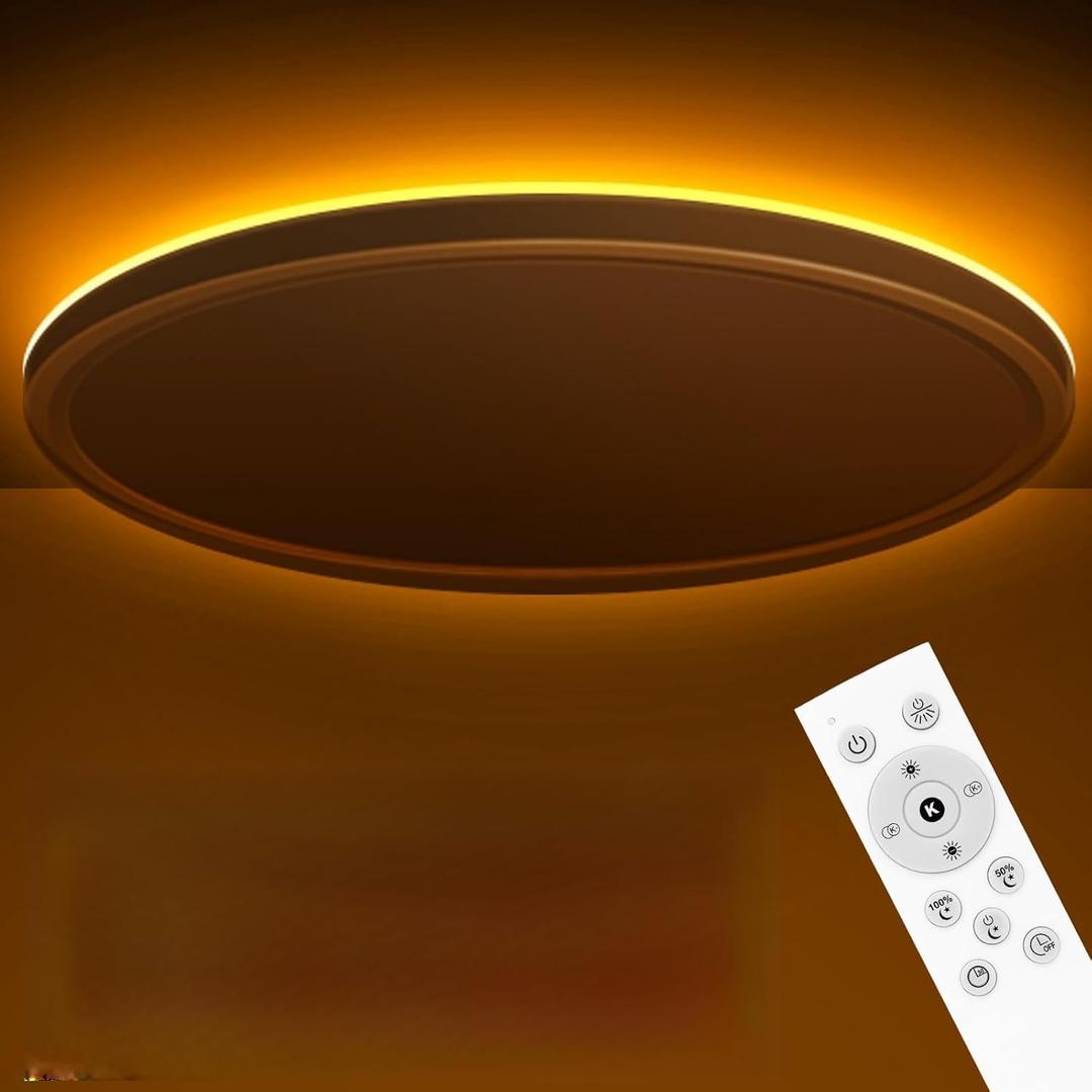 zemty 19 Inch LED Ceiling Lights with Night Light 1800K, 36W 3600lm Light Fixtures with Remote Control, 3000K-6500K Adjustable, Dimmable Low Profile Ceiling Lamp for Bedroom Dining Room Kitchen-White