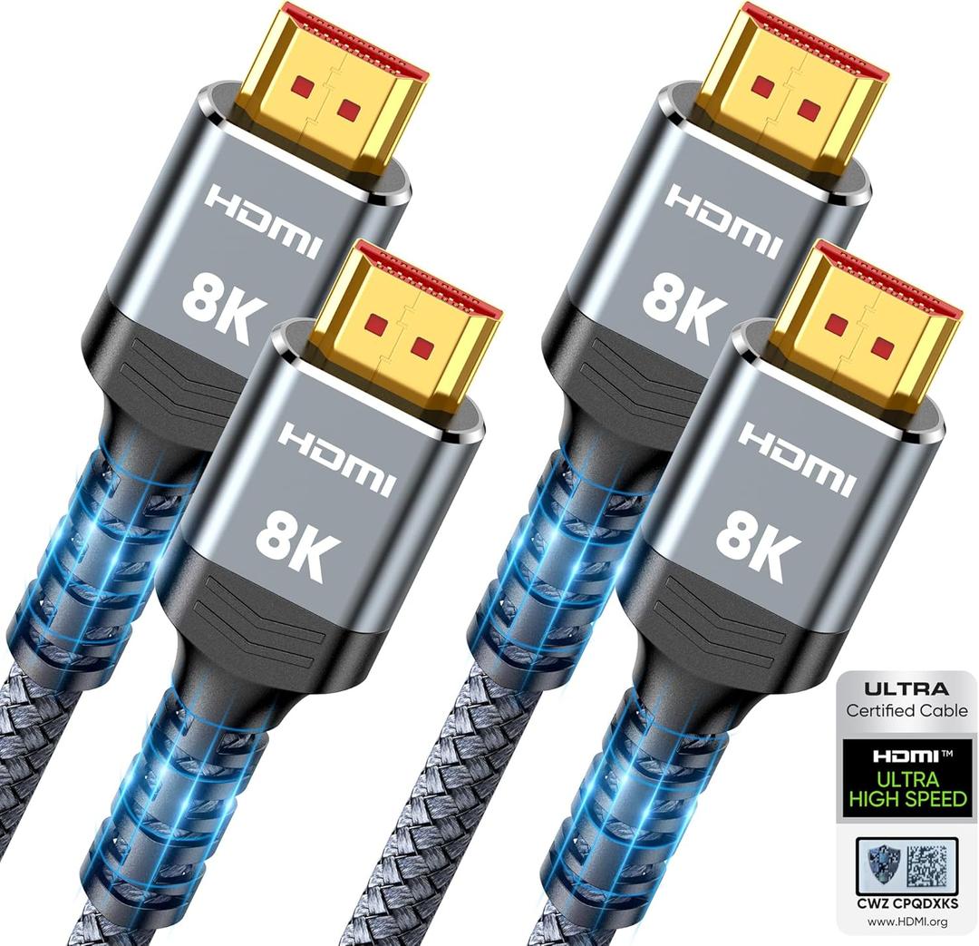 10K 8K HDMI 2.1 Cable 2-Pack 6.6FT, Highwings Certified 48Gbps Ultra High Speed Slim HDMI Cord,Support 4K@120Hz 8K@60Hz, HDCP 2.2&2.3, Dynamic HDR,eARC,DTS:X, Compatible with Roku TV/HDTV/PS5/Blu-ray (Grey)
